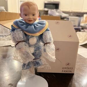 Jason Porcelain Clown Doll in Blue Outfit